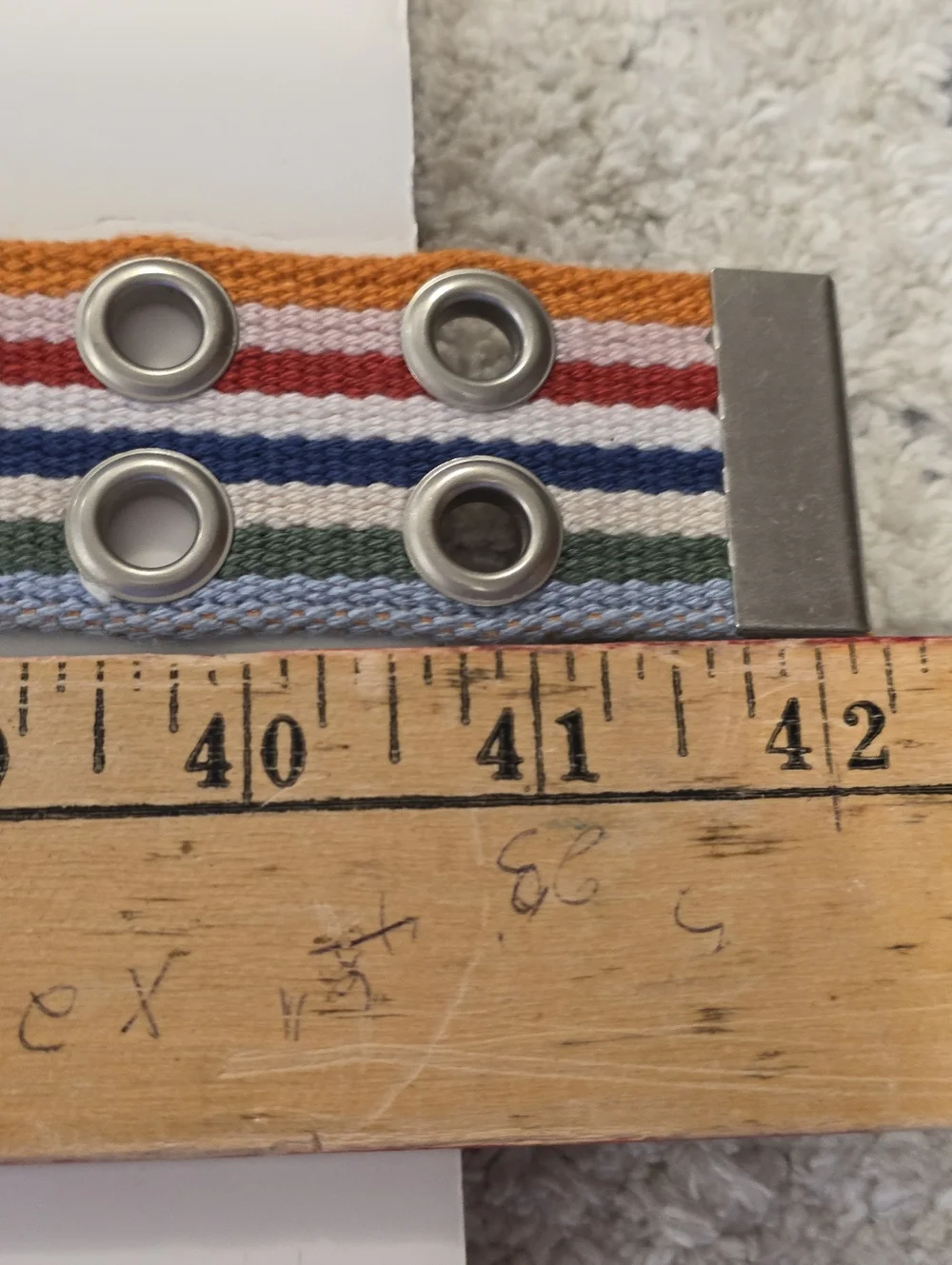 Retro Rainbow Cotton Webbing Belt Double Prong Buckle Unisex Womens XL 42